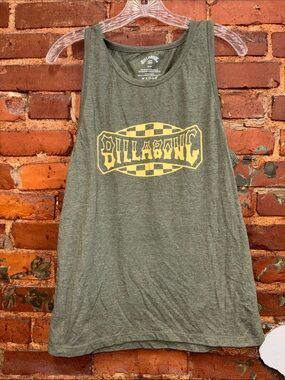Billabong Olive Green Tank with Yellow Checkerboard Logo Size Small